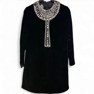 VINTAGE 70s Jack Bryan by Dupuis Black Velvet Mini Dress with Pearls & Beading